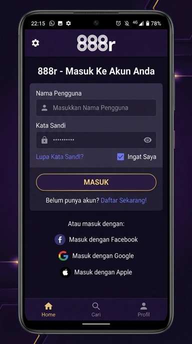 Tampilan halaman login 888r